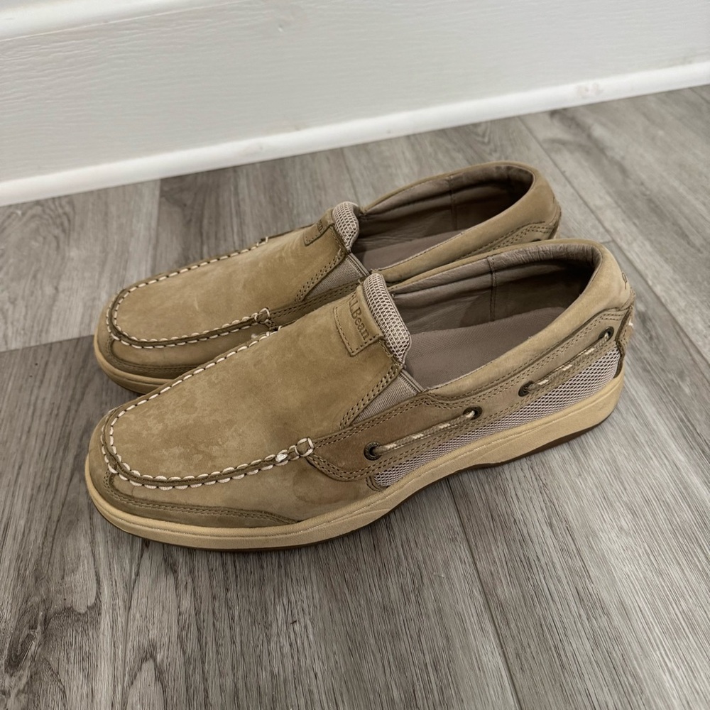 L.L. Bean‎ Creme Leather Slip On Deck Leather Moccasin Shoe Men's size 12 medium - Picture 3 of 6